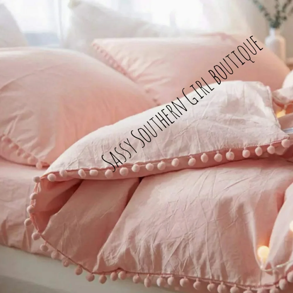 ⭐🆕Pom pom Peachy pink duvet cover set